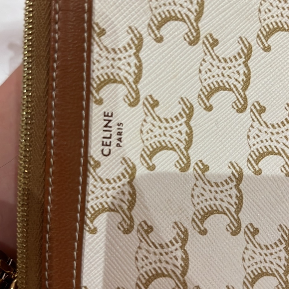 COPY - Clutch with chain in triomph canvas and lambskin white/brown - Picture 7 of 10